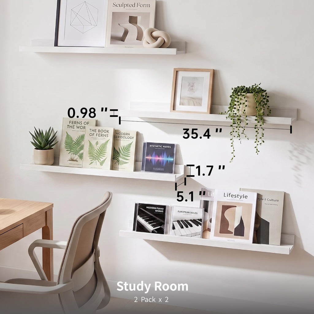 White Floating Picture Ledge Shelf 36 Inch, 2 Pack, for Wall Decor