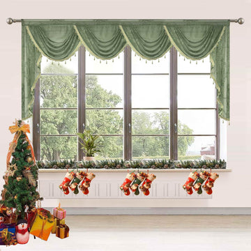 Green Floral Sheer Curtain Waterfall Valance