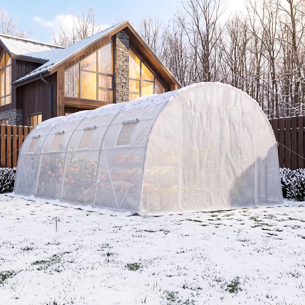 20*10*7FT Walk-in Tunnel Greenhouse, Galvanized Steel, White