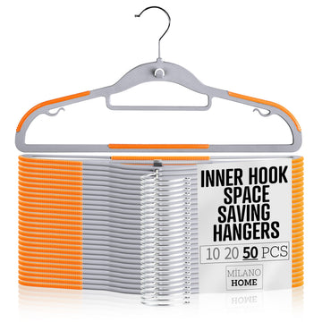 Plastic Hangers 50 Pack, Cascading Slim Space Saving Clothing Hangers with 360° Rotating Hook, Non Slip Clothes