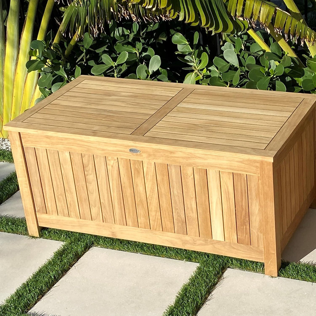 Teak Storage Box with Ventilated Sides (STBXXL), Outdoor Storage Chest, Patio Box with Lid, Premium Kiln-Dried Solid