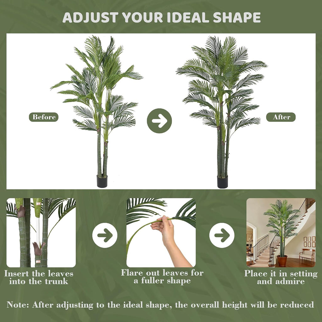 Artificial Areca Palm Tree 8FT with 32 Leaves Realistic Tall Large Fake Faux Tropical Silk Plant 96 Inch Black Pot