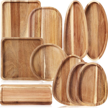 Set of 10 Acacia Wood Serving Platter and Trays Multi Shape Wood Plates Serving Tray Acacia Wooden Charcuterie Board