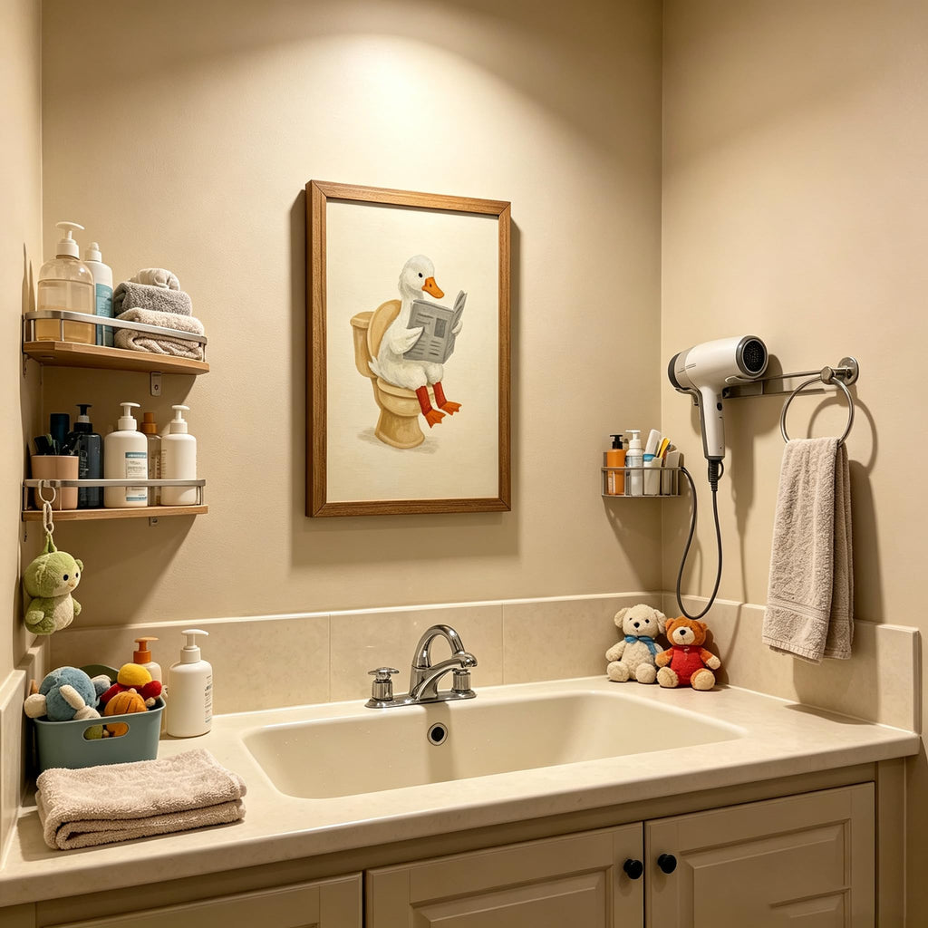 Framed Funny Bathroom Goose Canvas Wall Art Cute Duck Painting Picture Wall Decor Reading Newspaper Poster Print