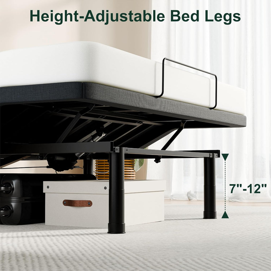 King Adjustable Bed Base, Wired Remote Control, Independent Head and Foot Incline, Electric Bed Frame Base