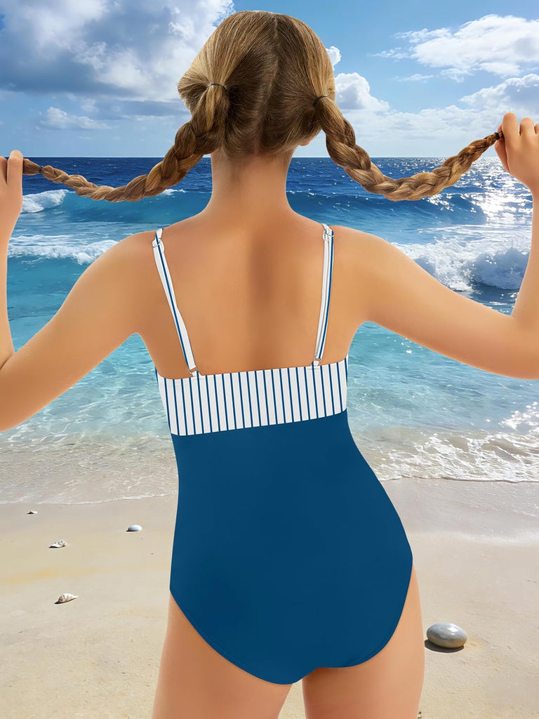 Girl Swimsuit One Piece Bathing Suit Cutout Adjustable Straps Padded High Waisted Girls Swimwear