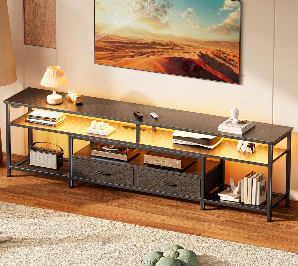 TV Stand for 75 80 Inch TV, Entertainment Center with Power Outlets and LED Lights, 70.9 Inch TV Console for Living