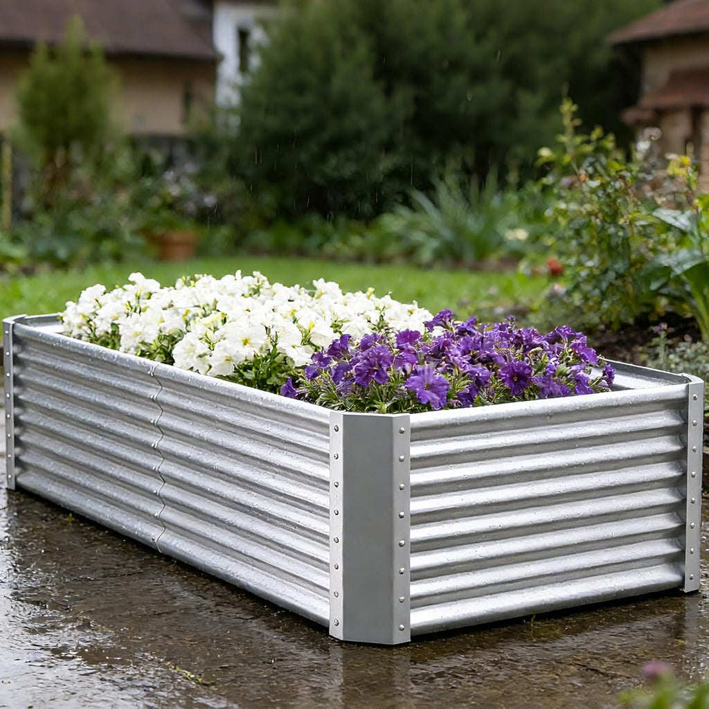 8x4x2ft Raised Garden Bed, Deep Root Planter Box, Silver,1 Pack | 1mm Thick Galvanized Steel, Resists Rust Bowing