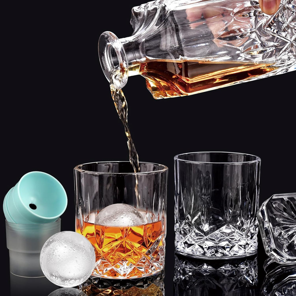 Whiskey Glasses, Set of 16 (8 Rocks Glasses 8 Whiskey Ice Ball Molds), 11 OZ Old Fashioned Glass for Bourbon Vodka