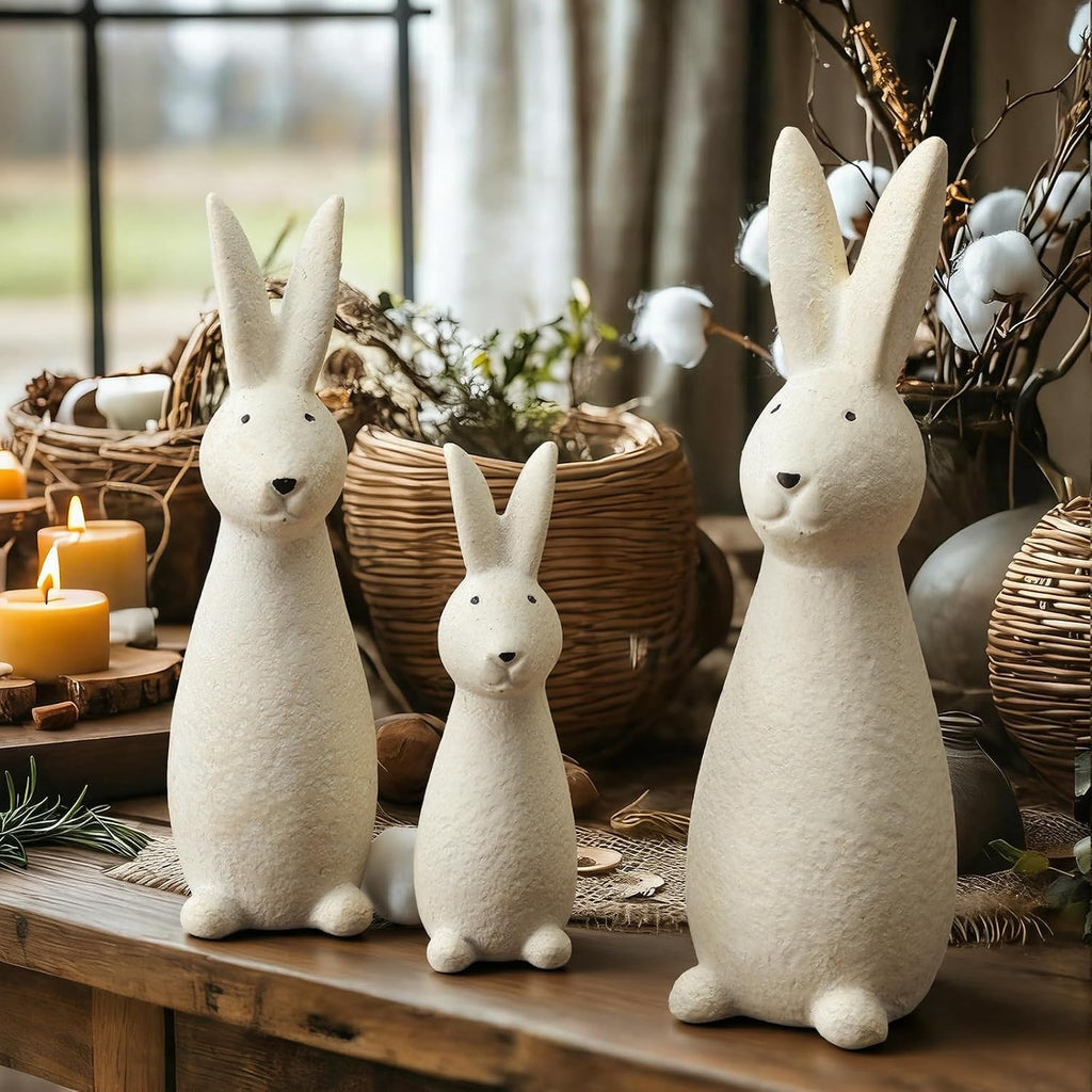 Easter Terracotta Bunny Decorations Rustic Rabbit Statues Home Decor Spring Rabbit Figurines Travertine Bunny - Set of 3