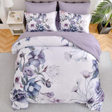 Luxudecor Floral Comforter Set Queen 7 Piece, Purple Flower Bed in a Bag, Elegant Floral Comforter with Sheet Set