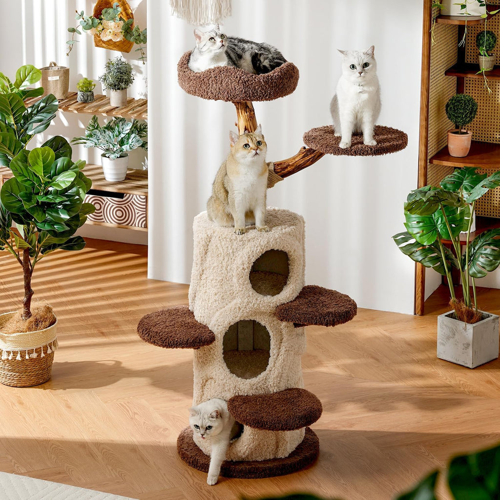 54.7'' Cat Tree Tower for Indoor Cats with 3 Condos, Scratching Post, Perch