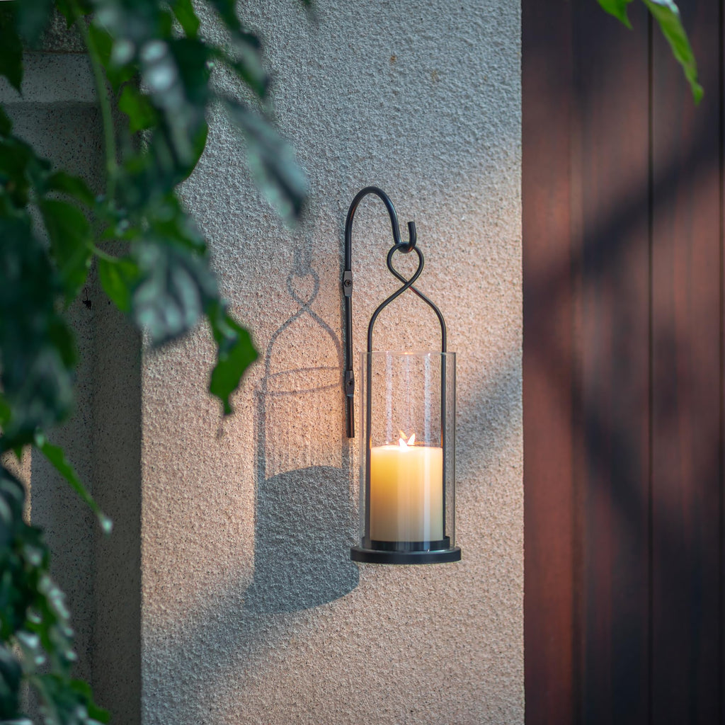 Black Candle Sconces Set of 2, with Hurricane Glass