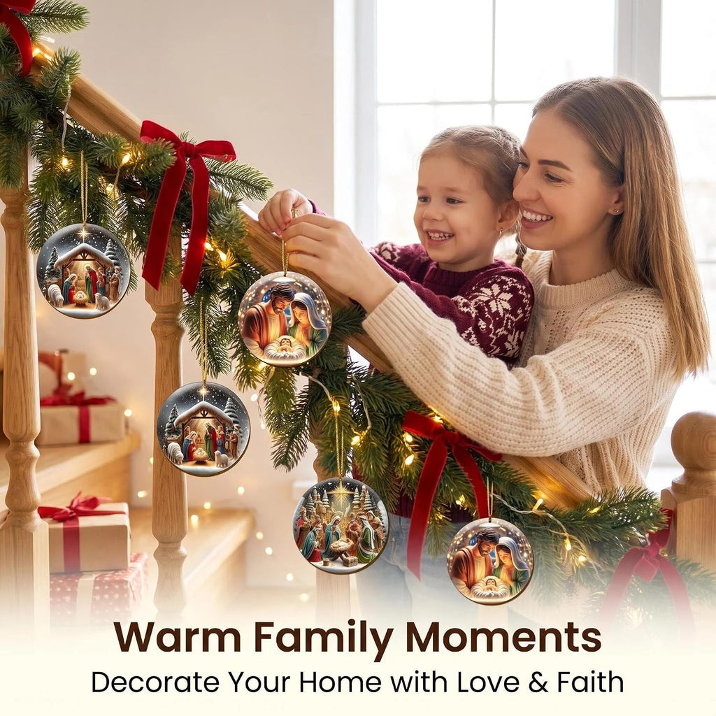 Nativity Scene Wooden Christmas Ornaments - Set of 18