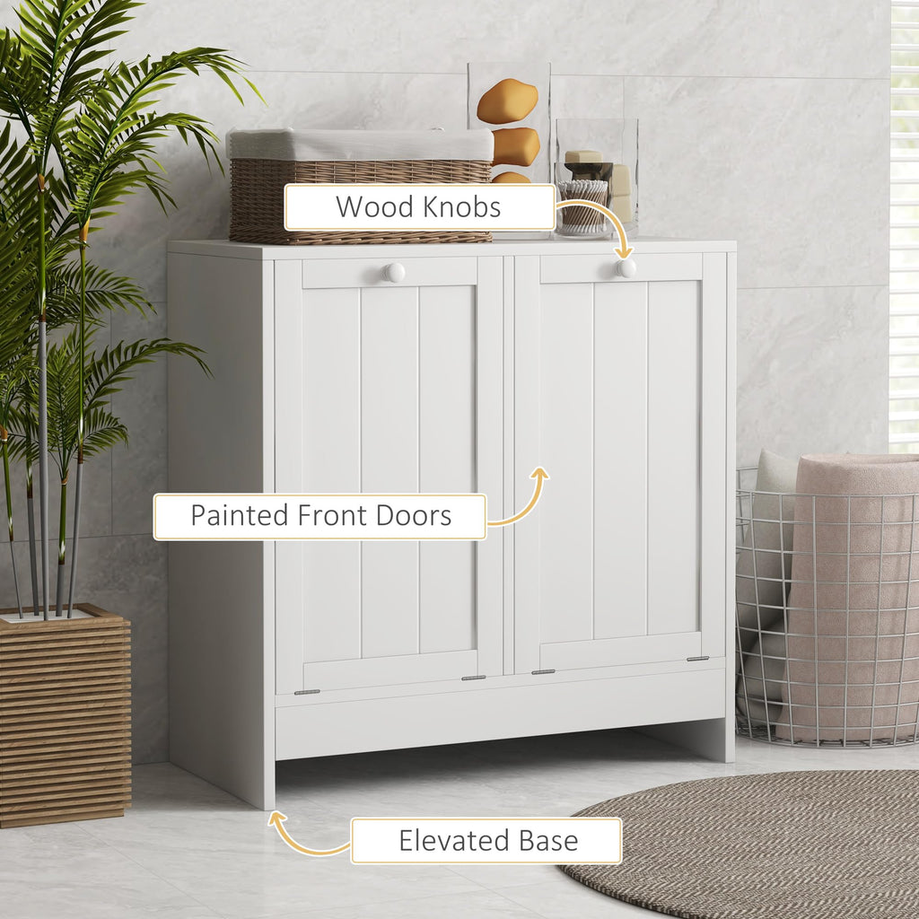 Double Tilt Out Laundry Hamper Cabinet with Storage 2 Doors White