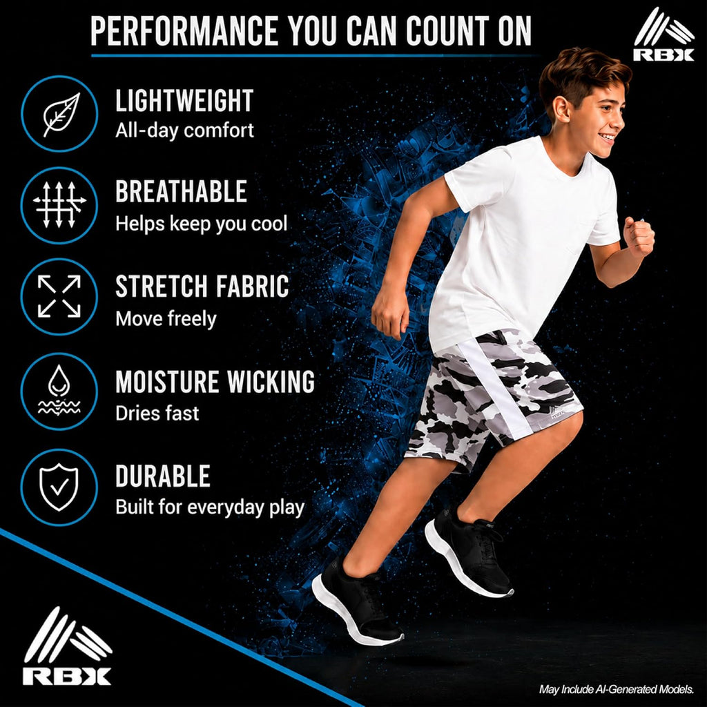 Boys 2 Pack Breathable Mesh Basketball Shorts with Pockets, Kids Gym