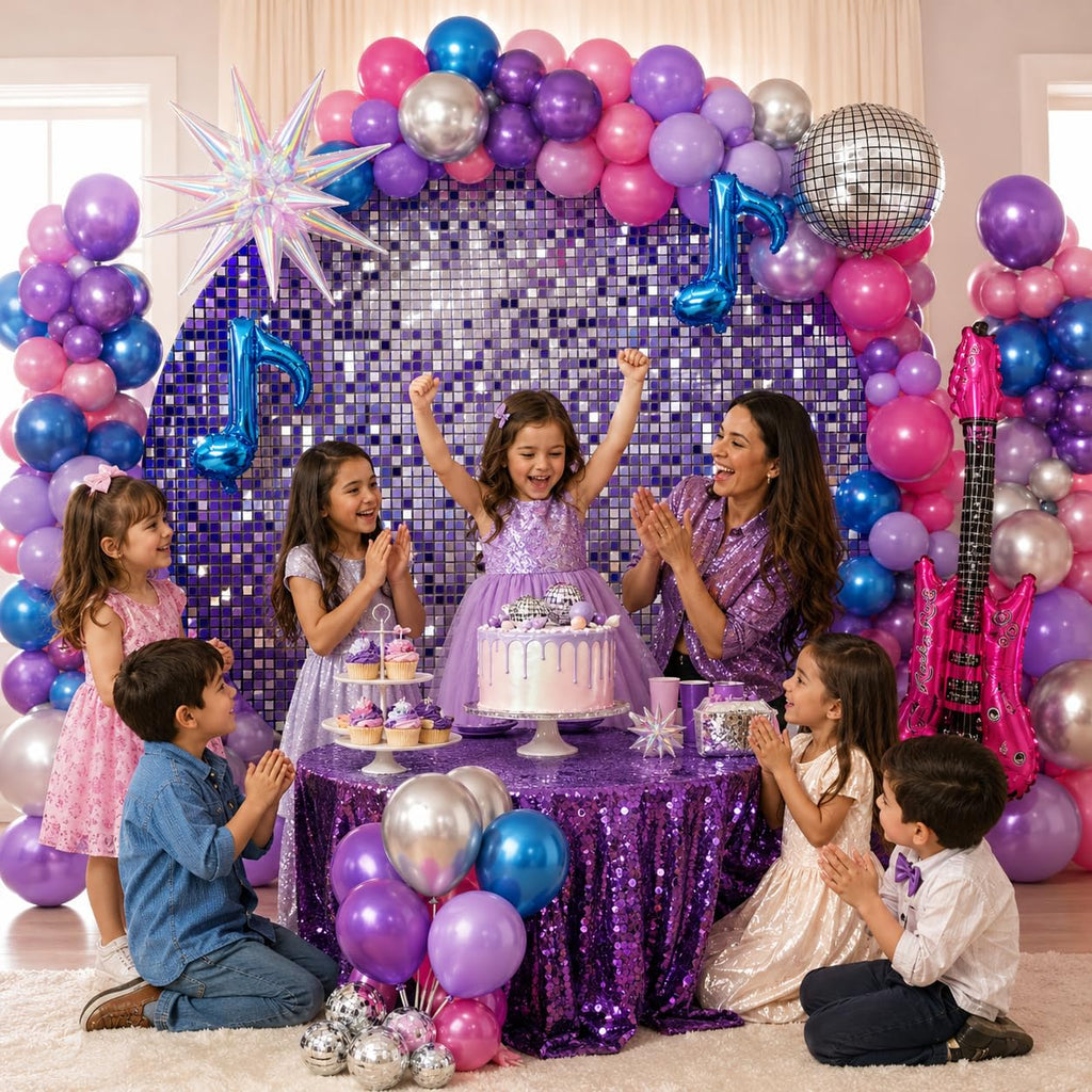 Kpop Music Balloon Garland Arch Kit, Pastel Hot Pink Metallic Blue Purple Silver Balloons Disco Ball Guitar Music