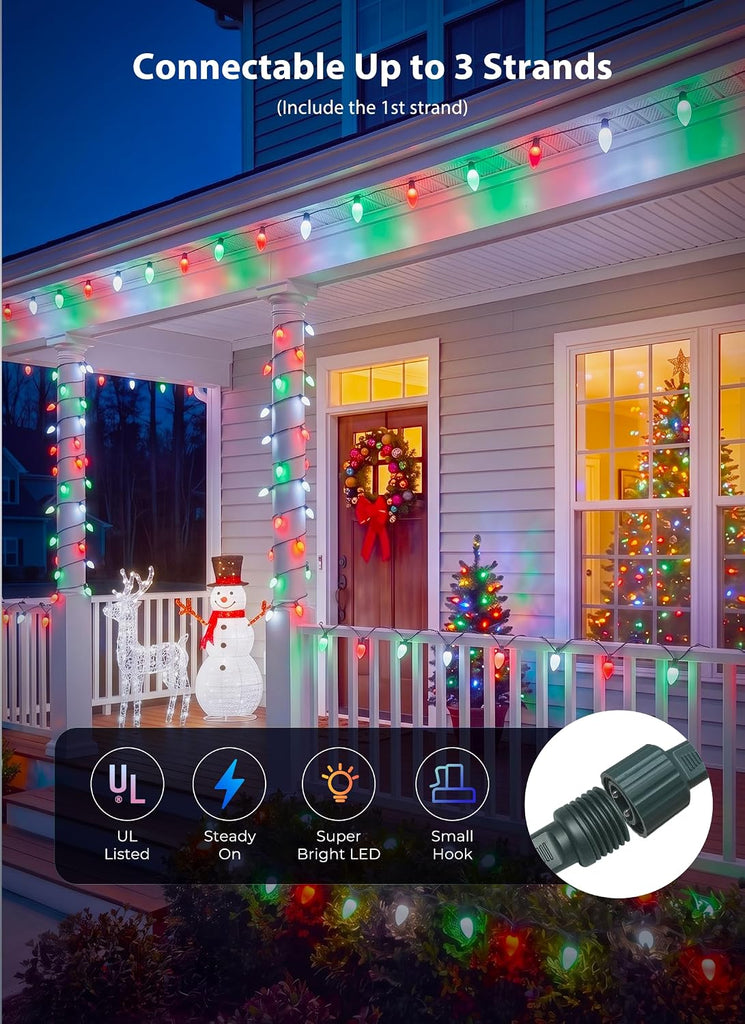 C9 Christmas Lights Outdoor, 81FT 100 LED C9 String Lights, Timer & 8 Modes