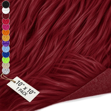 10 x 10 Inch Faux Fur Fabric, Shaggy Craft Fur (Burgundy)