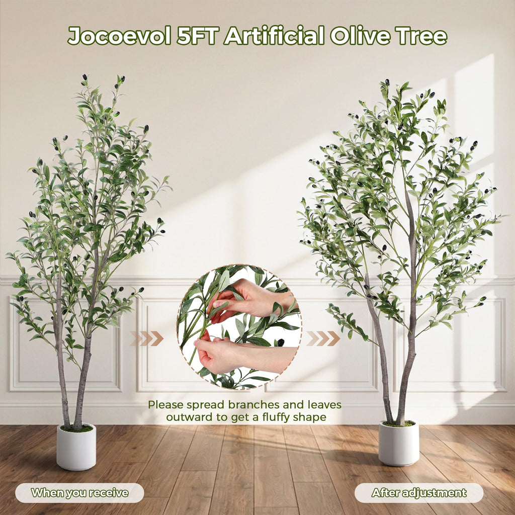 Artificial Olive Tree Indoor 5FT, 59" Tall Faux Olive Tree w/White Planter