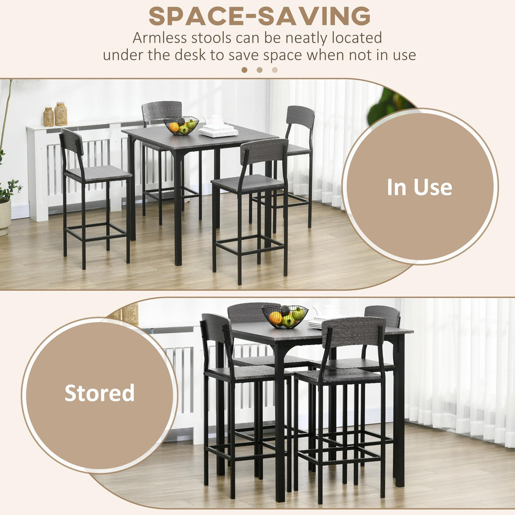 5-Piece Counter Height Bar Table Square Dining Set for 4 Gray