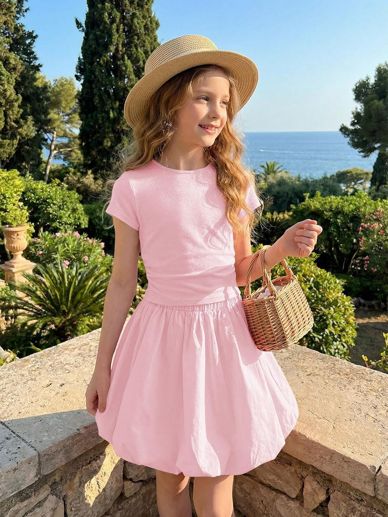 Girls Skirt Sets Piece Ruched Bubble Skirt Outfits