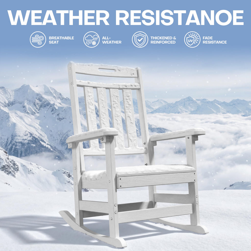 Outdoor Rocking Chair Set of 2, All-Weather Patio Rocker, White