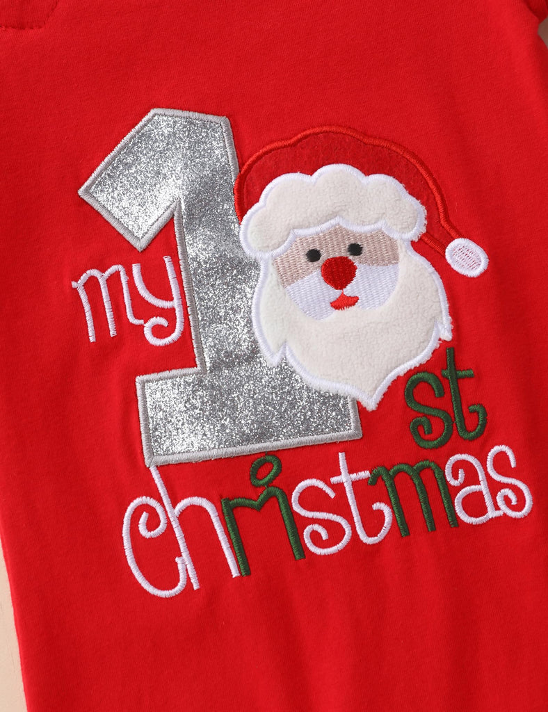 First Christmas Baby Boy Santa Claus Outfits Striped Long Sleeves Romper with Santa Hat 2PCS Outfits Christmas 6-9