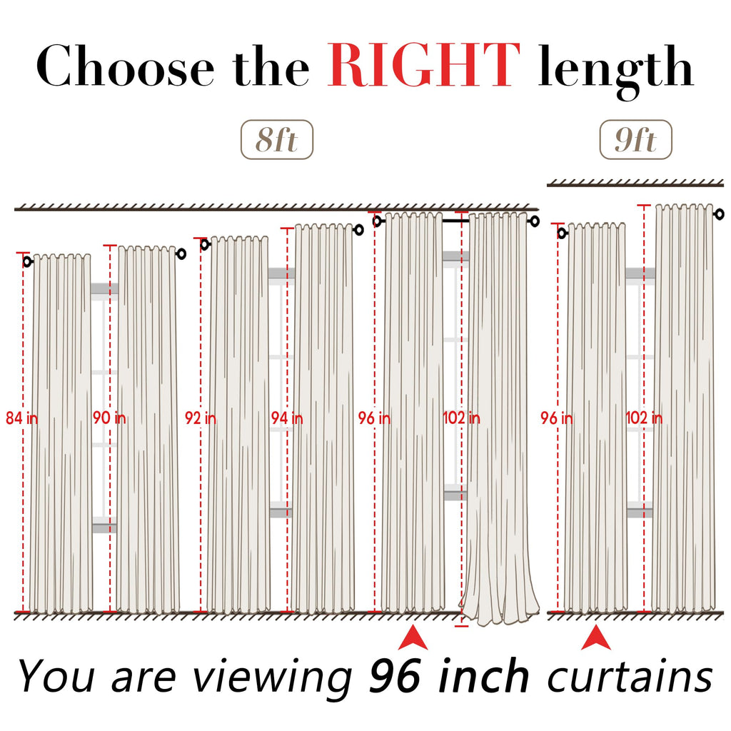 96 Inches Long Curtains Drapes for Sliding Glass Patio Door, Textured Cotton Boho Linen Sheer Window Curtain