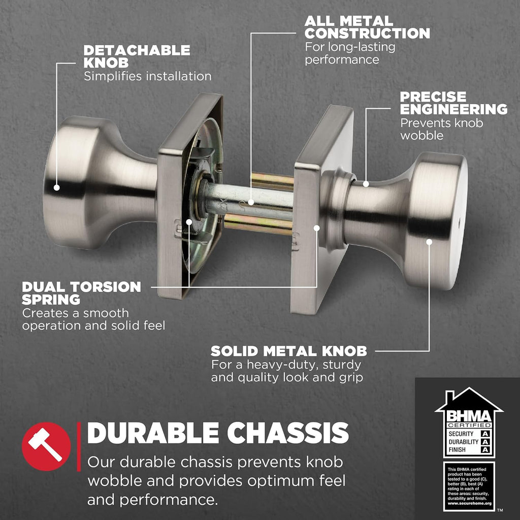 Pismo Interior Privacy Door Knob with Lock, Door Handle , Satin Nickel Keyless Turn Lock Doorknob, with Antimicrobial Protection