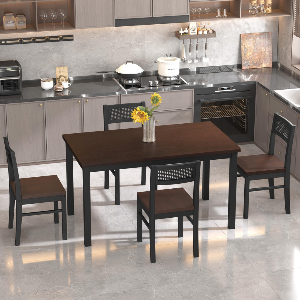 Dining Table Set for 4, Solid Wood Kitchen Table Chairs Set of 4, 43.3" Space-Saving Mid Century Modern Dining Room