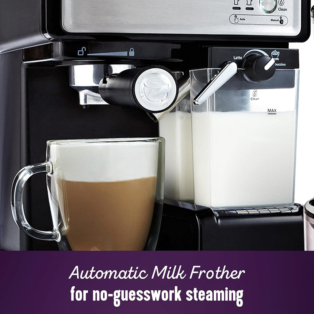 Espresso and Cappuccino Machine Stainless Steel Programmable Coffee Maker with Automatic Milk Frother 15-Bar Pump