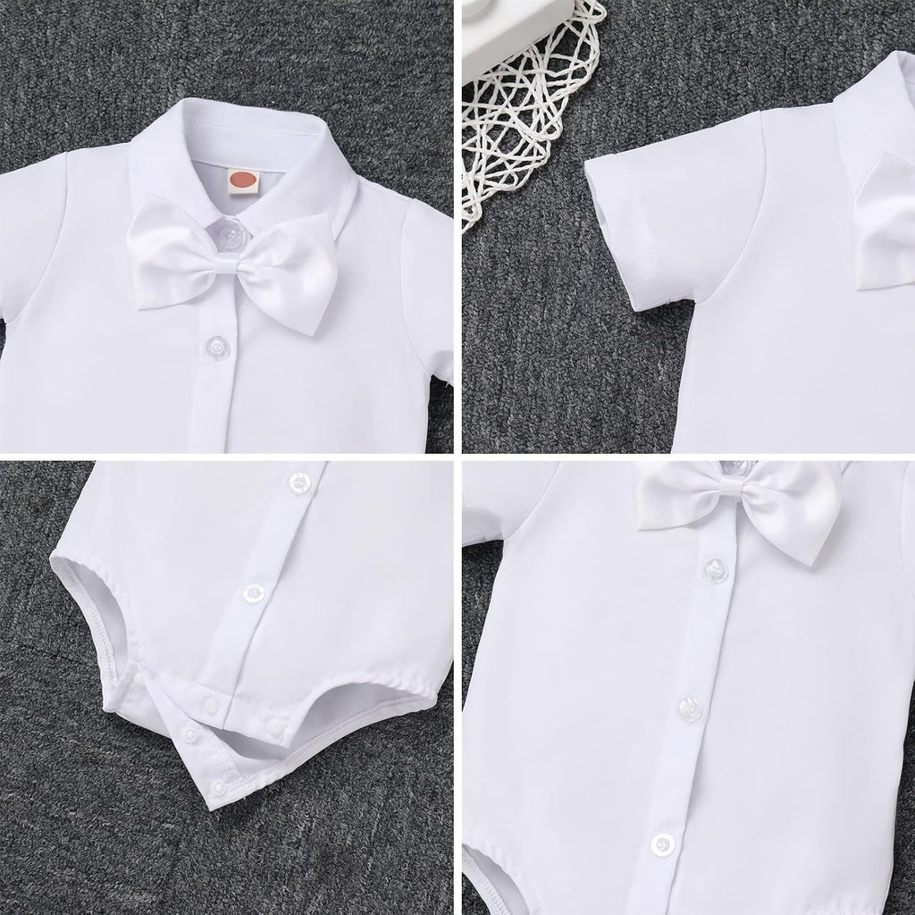 Baptism Christening Outfit for Baby Boys Formal Suit Bowtie Romper Vest Shorts Wedding Tuxedo Gentleman Set