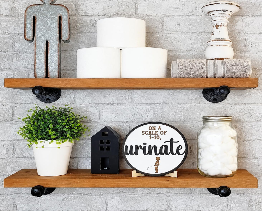 36 inch Industrial Pipe Floating Shelves, Rustic Wood Wall Shelf