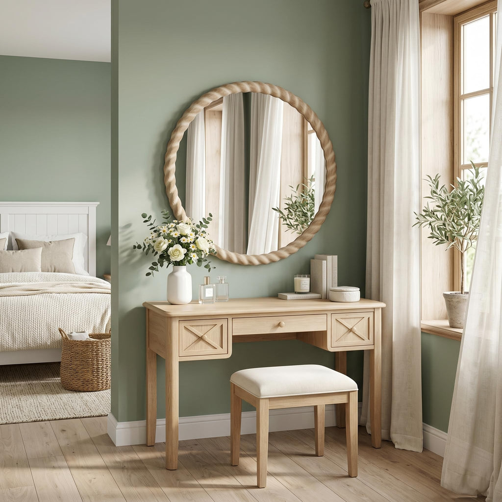 24"x24" Round Solid Wood Farmhouse Decorative Wall Mirror