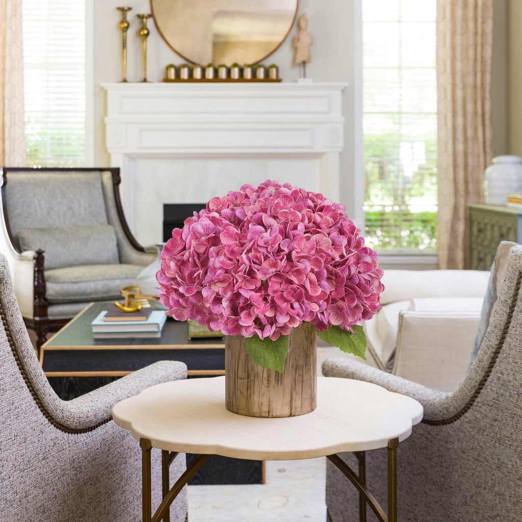 6PCS Real Touch Artificial Fuchsia Faux Hydrangeas with Short Stems Latex Realistic Fake Decor Party Floral