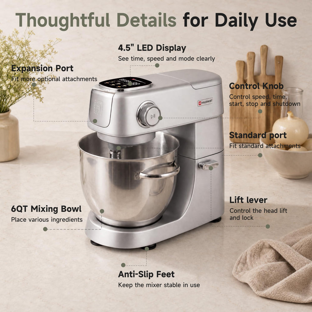 Stand Mixer 6QT XL Large, 4.5" LED Touch Screen Electric Household Stand Up Mixer, Full Metal Structure Standing
