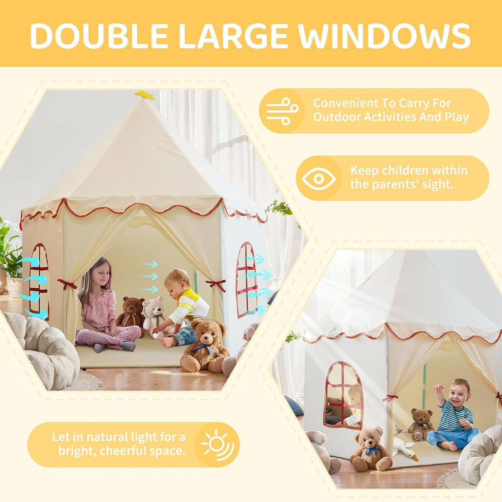 Large Girls Play Tent Princess, Kid Playhouse Christmas Birthday Gift Beige