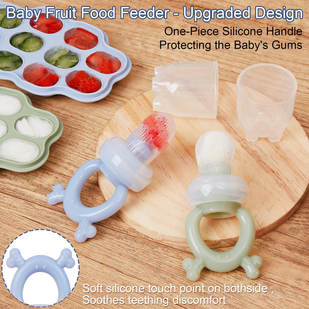 Silicone Baby Fruit Feeder with Freezer Tray 2 Pack, Breastmilk Popsicle Molds for Teething Relief, BPA Free Food
