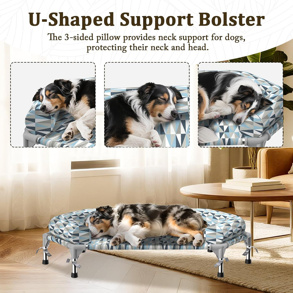 Elevated Dog Bed with Bolster, Raised Cooling Orthopedic Dogs Cot Medium