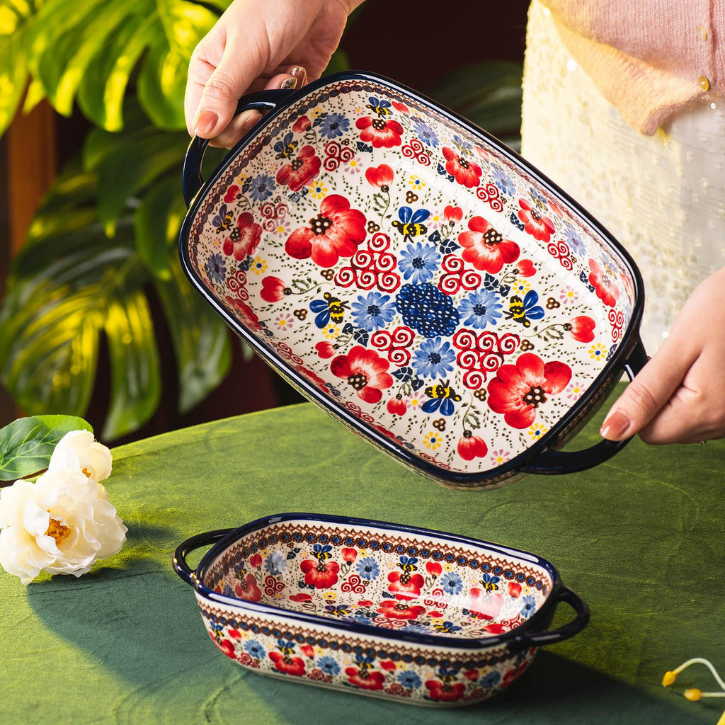 Baking Dish Ceramic Baking Pan Blue Casserole Dish Porcelain rectangular Baking Set 2pcs Bakeware Sets Single Serving