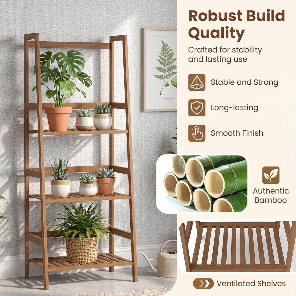 4-Tier Ladder Shelf, Bamboo Plant Stand Rack