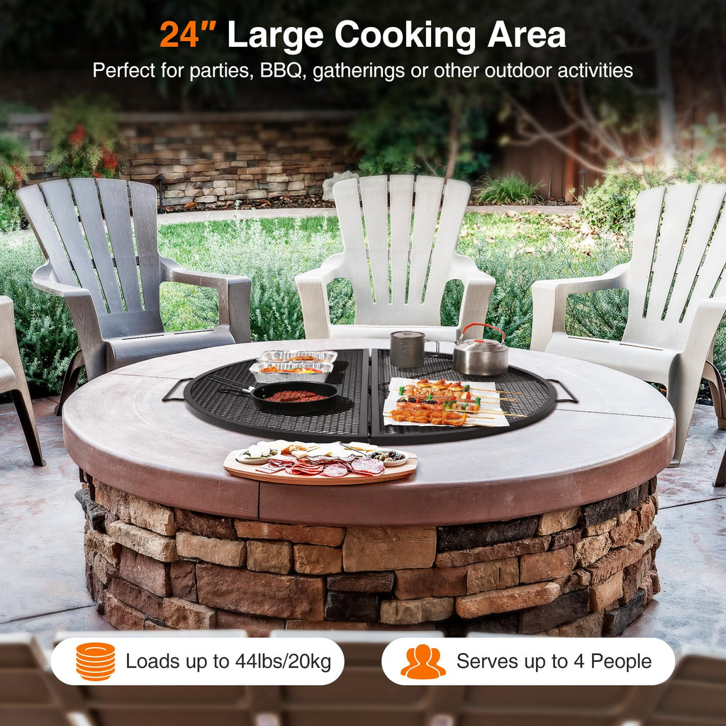 24 Inch X-Marks Folding Round Fire Pit Grill Grate with Handles