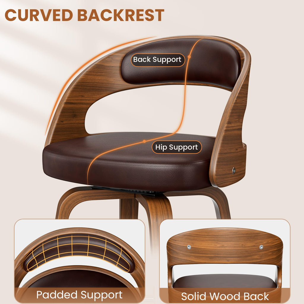 Bar Stools Set of 2, 26" Bentwood Counter Height Barstools, Brown
