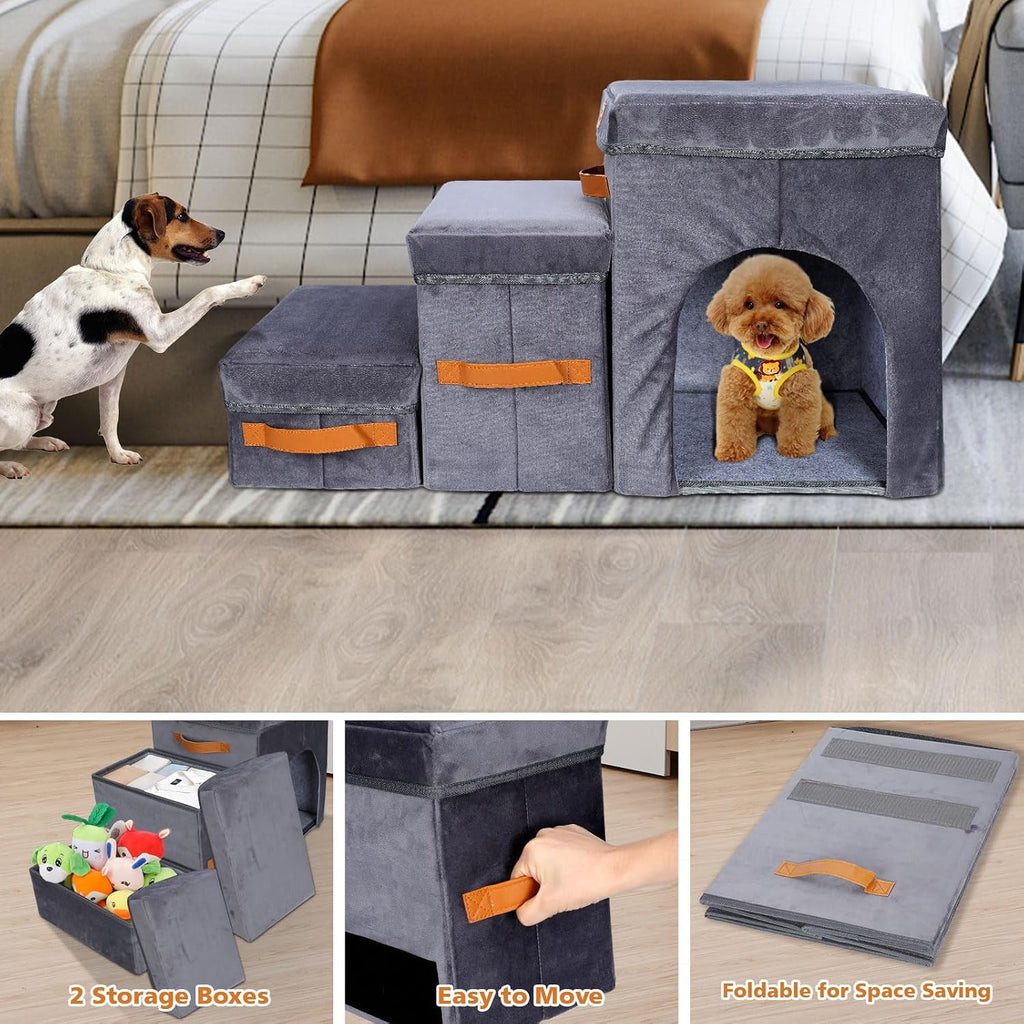 Foldable Dog Stairs for Bed, 3-Step Pet Stairs for Small Dogs