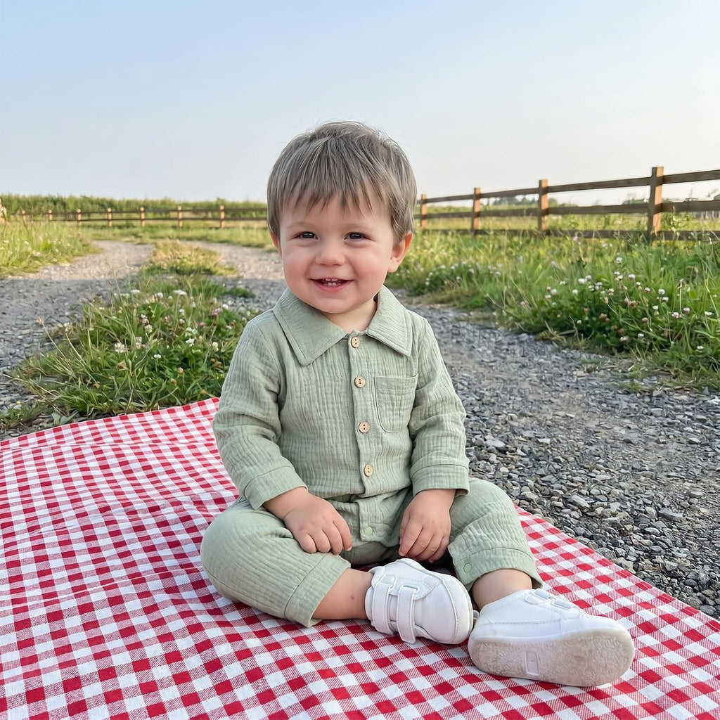 Newborn Baby Boy Cotton Linen Jumpsuit Long Sleeve Fall One Piece Outfit