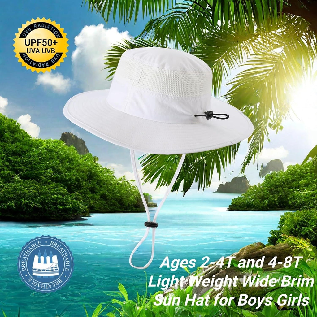 UPF50+ Kids Wide Brim Sun Hat for Boys Girls UV Protection Hat Mesh Wide Brim Fishing Hat Beach Water Bucket Hat