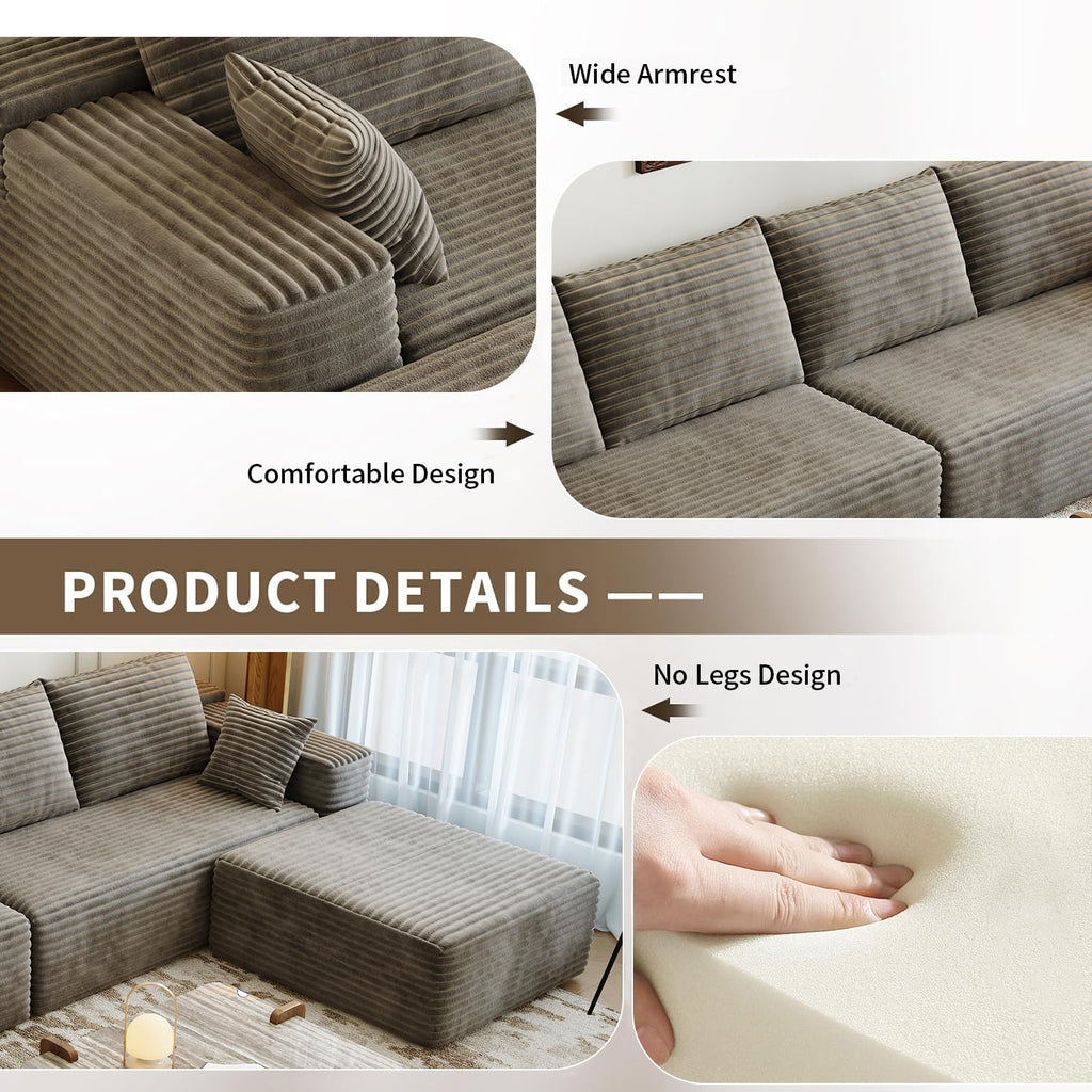 139.4" Modular Sectional Sofa, U-Shaped Minimalist Couches with 2 Middle Seats, Modern Deep Seat Convertible Sleeper
