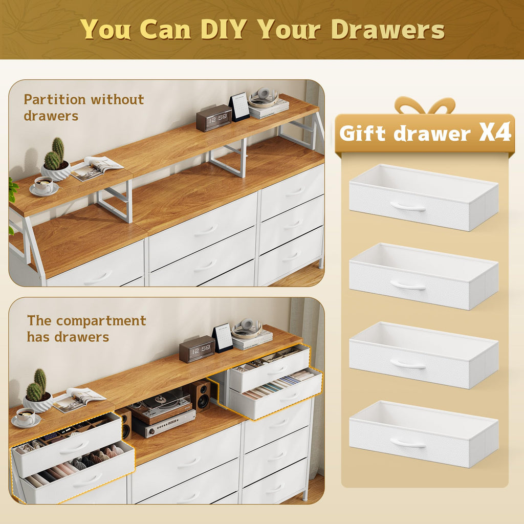 White with 9 Fabric Drawers & Display Top Shelf