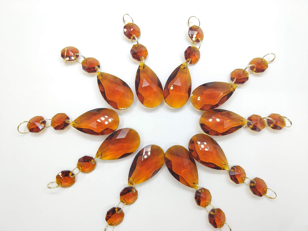 Teardrop Pendants Candle Chandelier Crystal Prisms Pendants Glass Pendants Beads, Pack of 20 (Dark Amber)